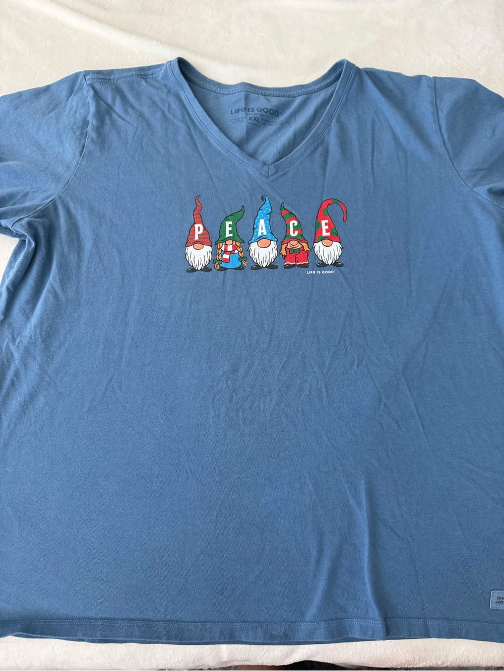 Life is Good Peace Short Sleeve Shirt Blue Size XXL D82 Christmas Holiday